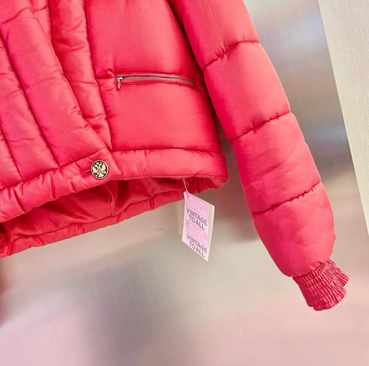 CHANEL red silk PARIS MOSCOW Puffer Down Jacket - Image 4