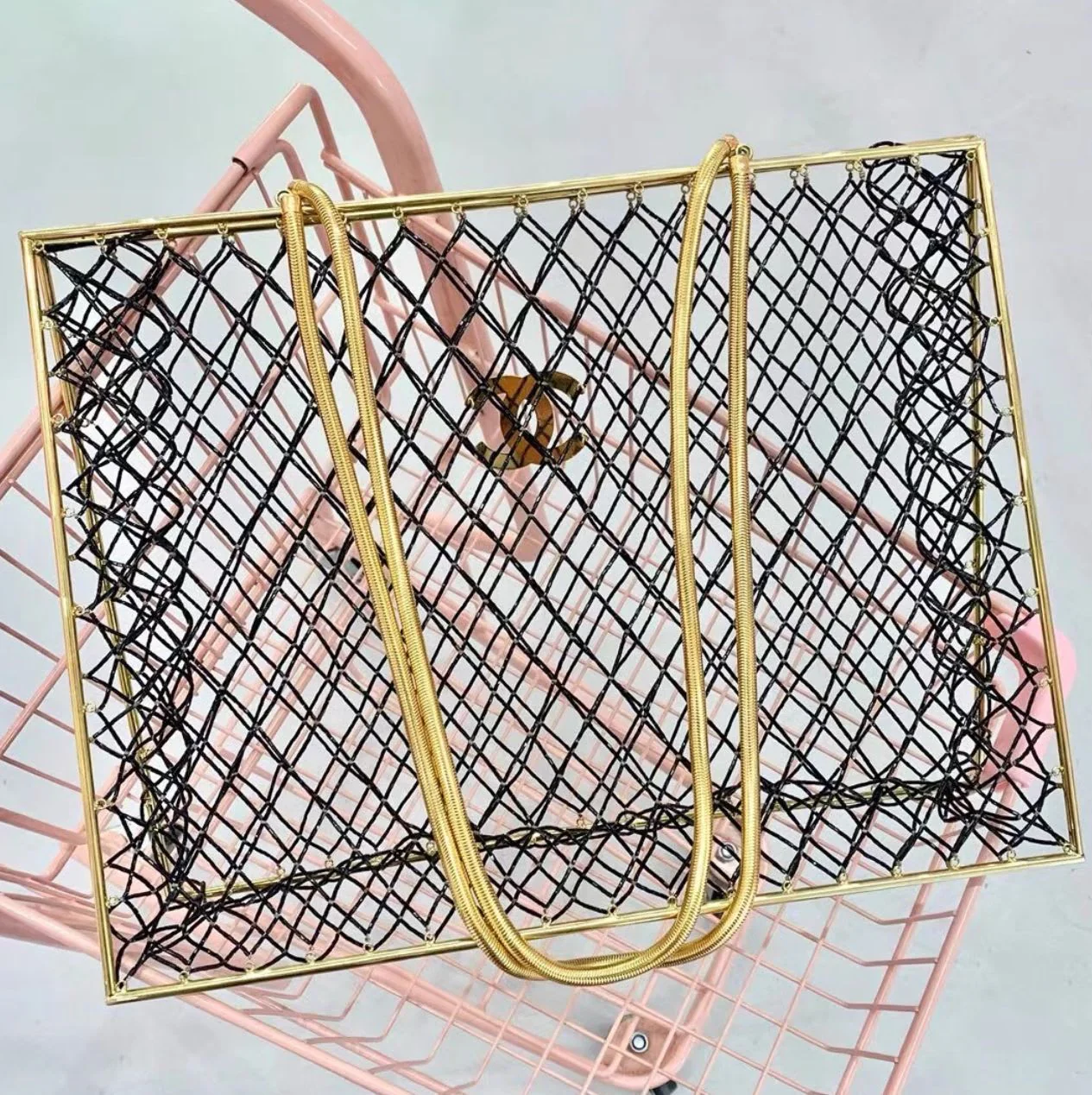 Chanel Rare Spring 1997 Vintage Runway Gold Cage Large Shopping Tote Bag - Image 5
