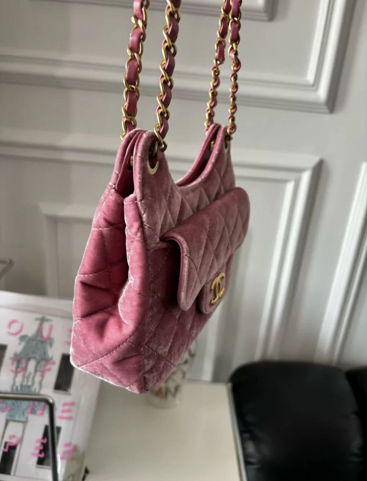 Chanel 23 Pink Velvet Small Hobo Bag - Image 3