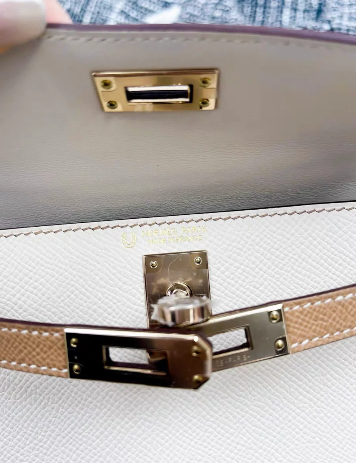 HERMES Epsom Horseshoe Mini Kelly Sellier 20 Craie Etain - Image 3