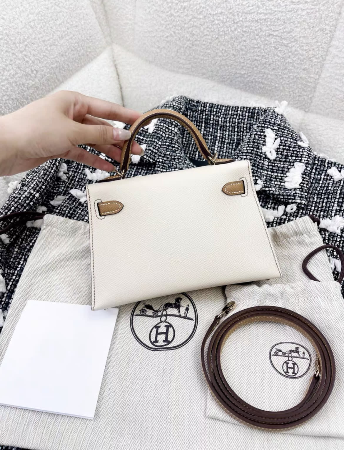 HERMES Epsom Horseshoe Mini Kelly Sellier 20 Craie Etain - Image 5