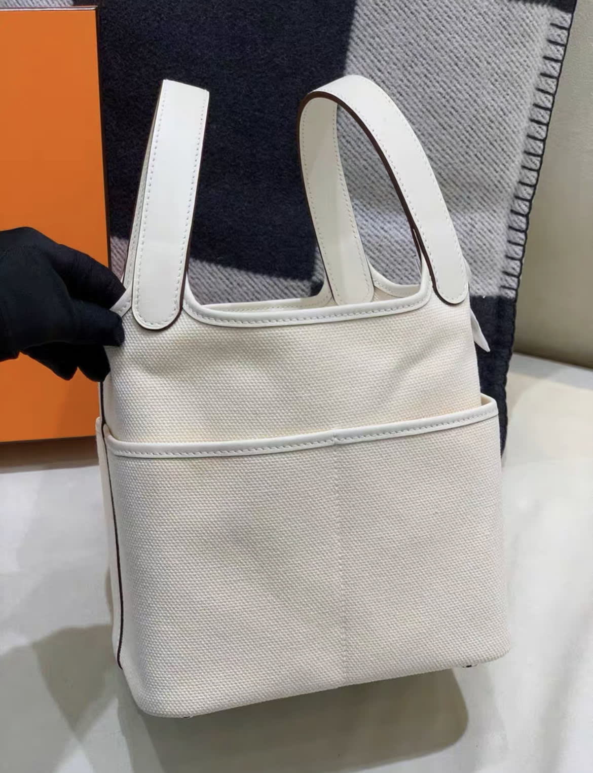 Hermes Picotin Lock Cargo18/PM Nata Canvas/Swift leather Silver hardware - Image 3