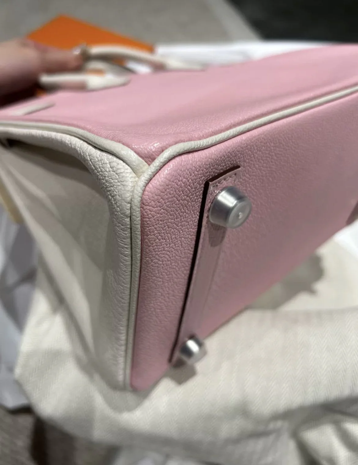 Hermès Special Order (HSS) Birkin 25 Rose Sakura and White Silver Hardware - Image 5