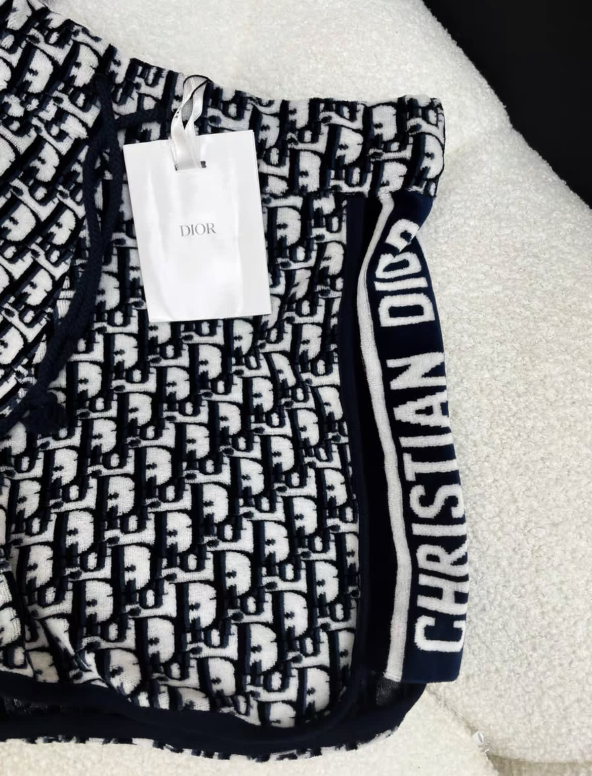 DIOR SHORTS Navy Blue Dior Oblique Velvet-Effect Cotton Jersey - Image 4