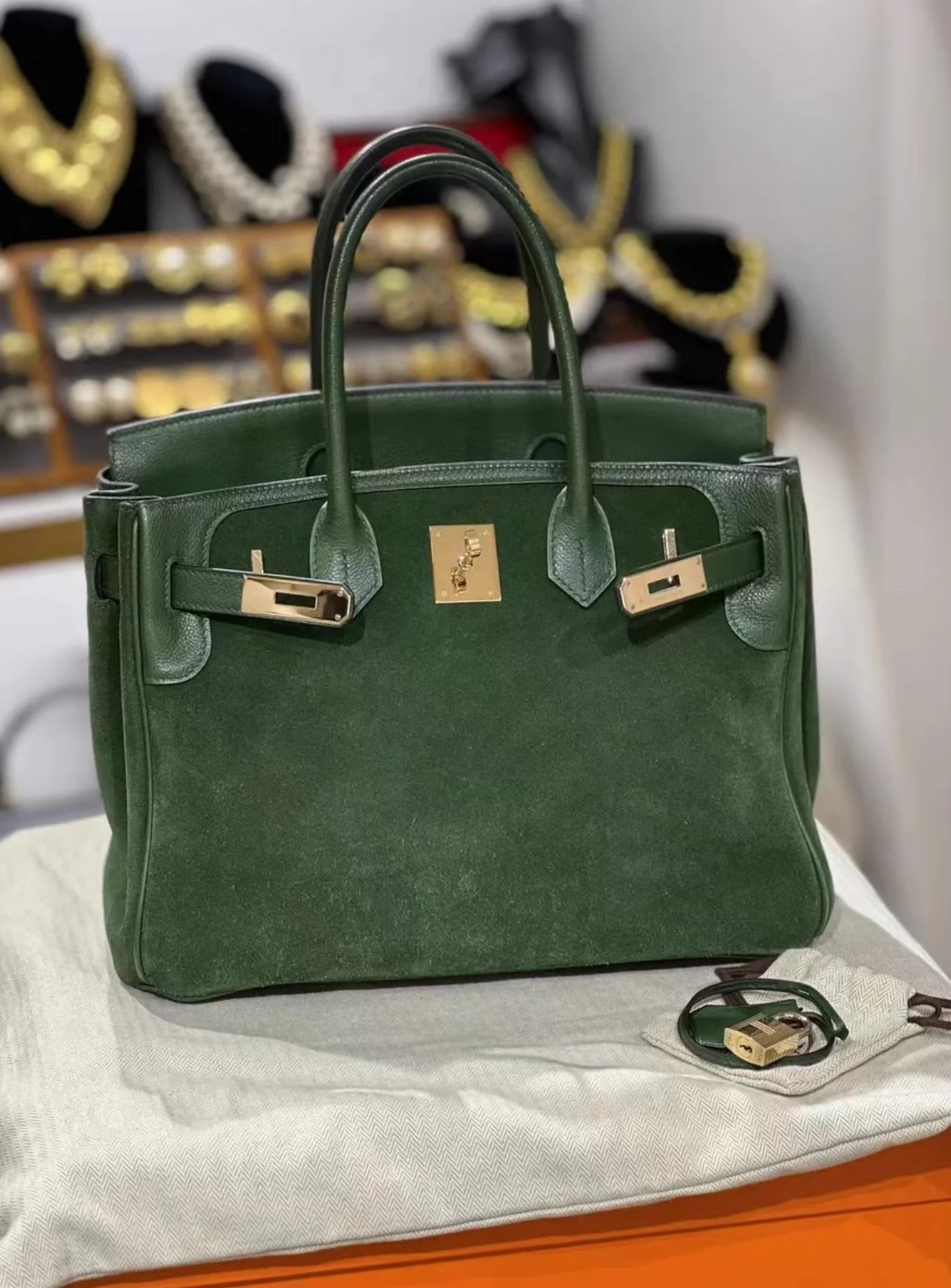 Hermes birkin30 green suede, - Image 5