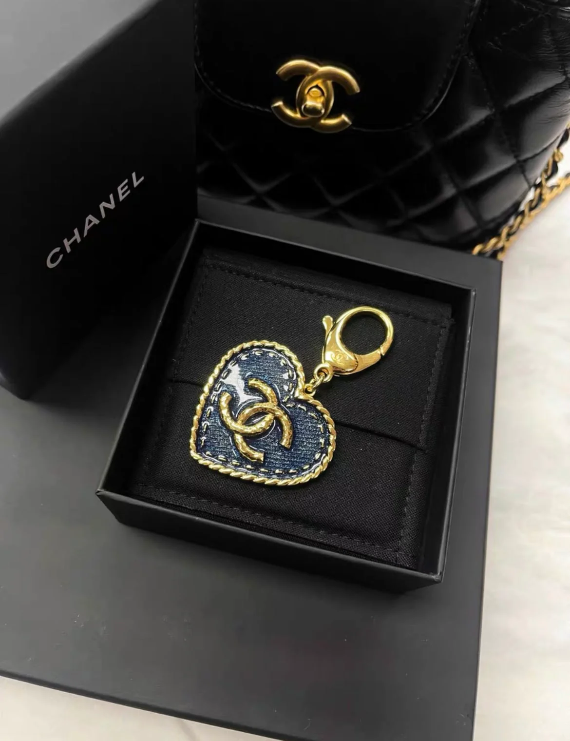 Chanel 24p Denim Blue Heart Keychain - Image 3