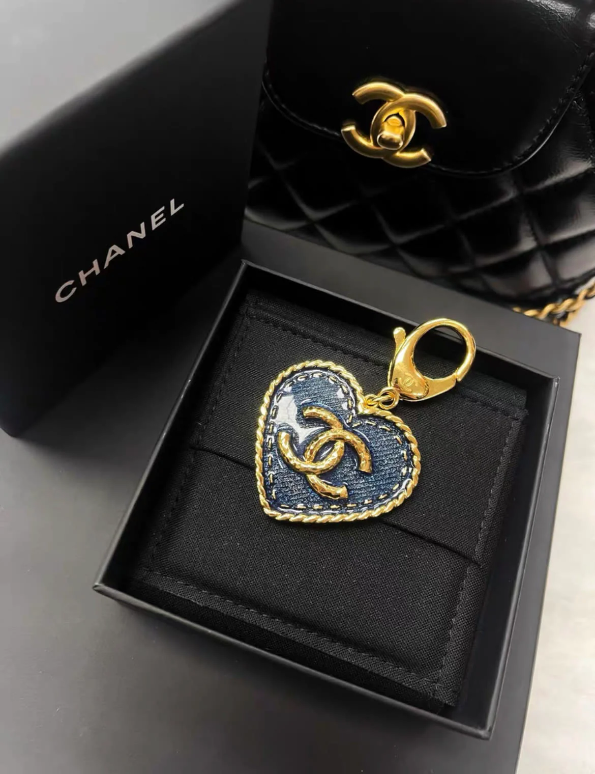 Chanel 24p Denim Blue Heart Keychain - Image 4