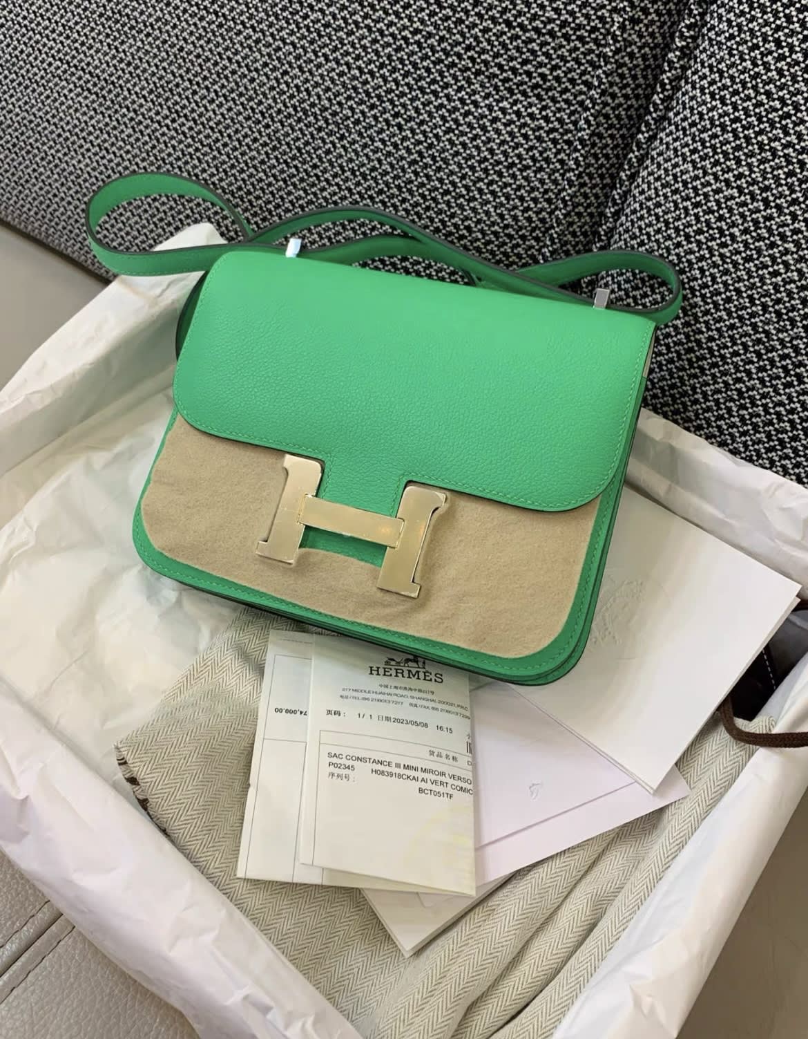 hermès constance mini evercolor vert comics palladium hardware - Image 4