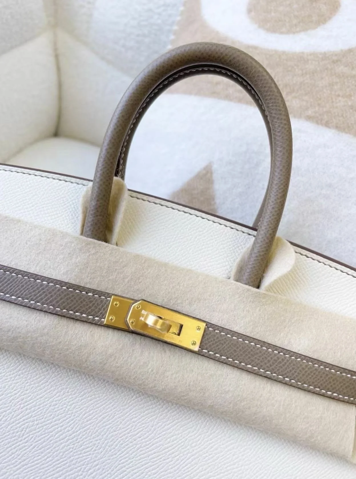 Hermes Birkin 25 White & Gray Brushed Gold - Image 3