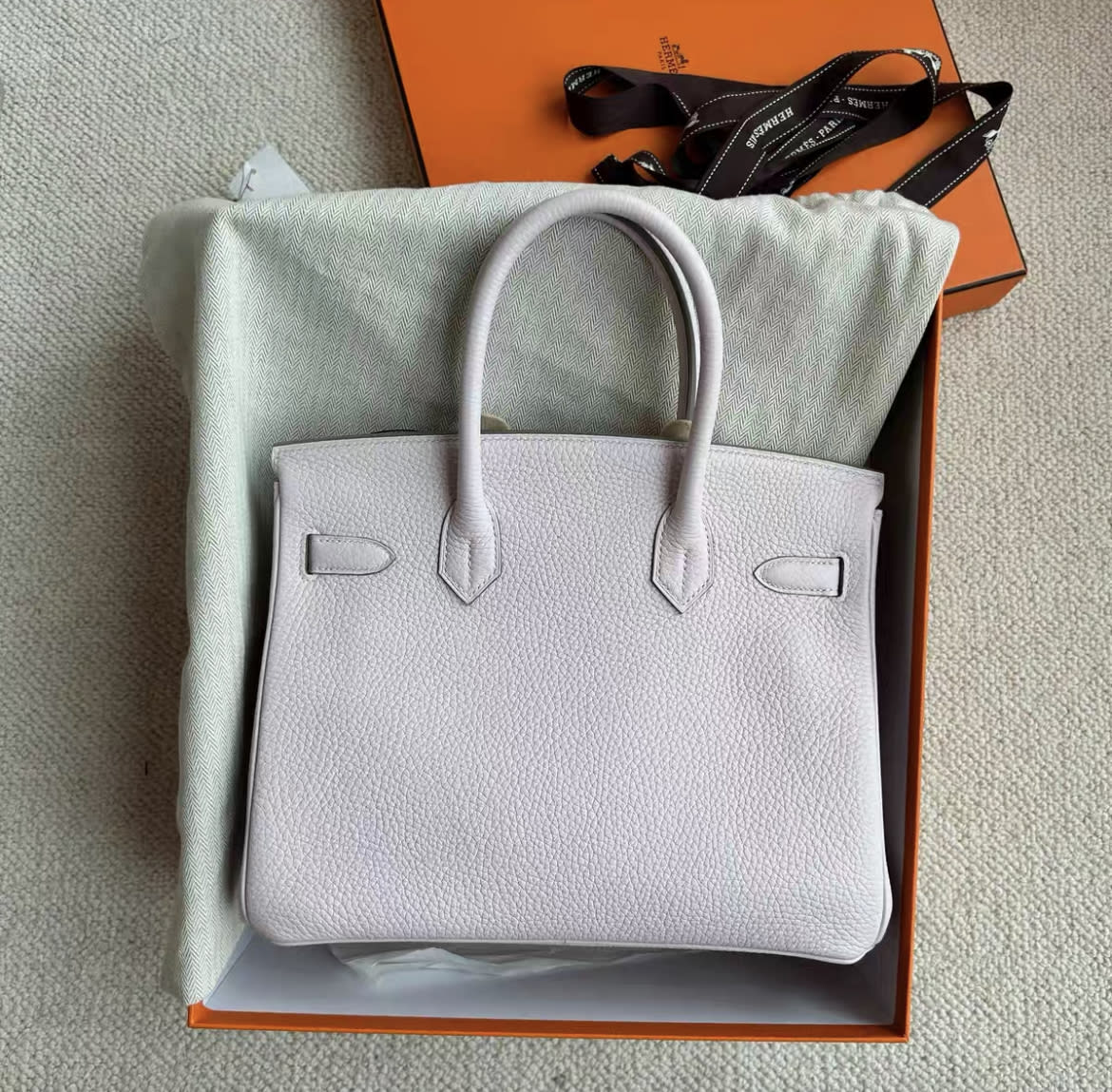 Hermes birkin30 09 light purple palladium hardware tc leather B engraved - Image 4