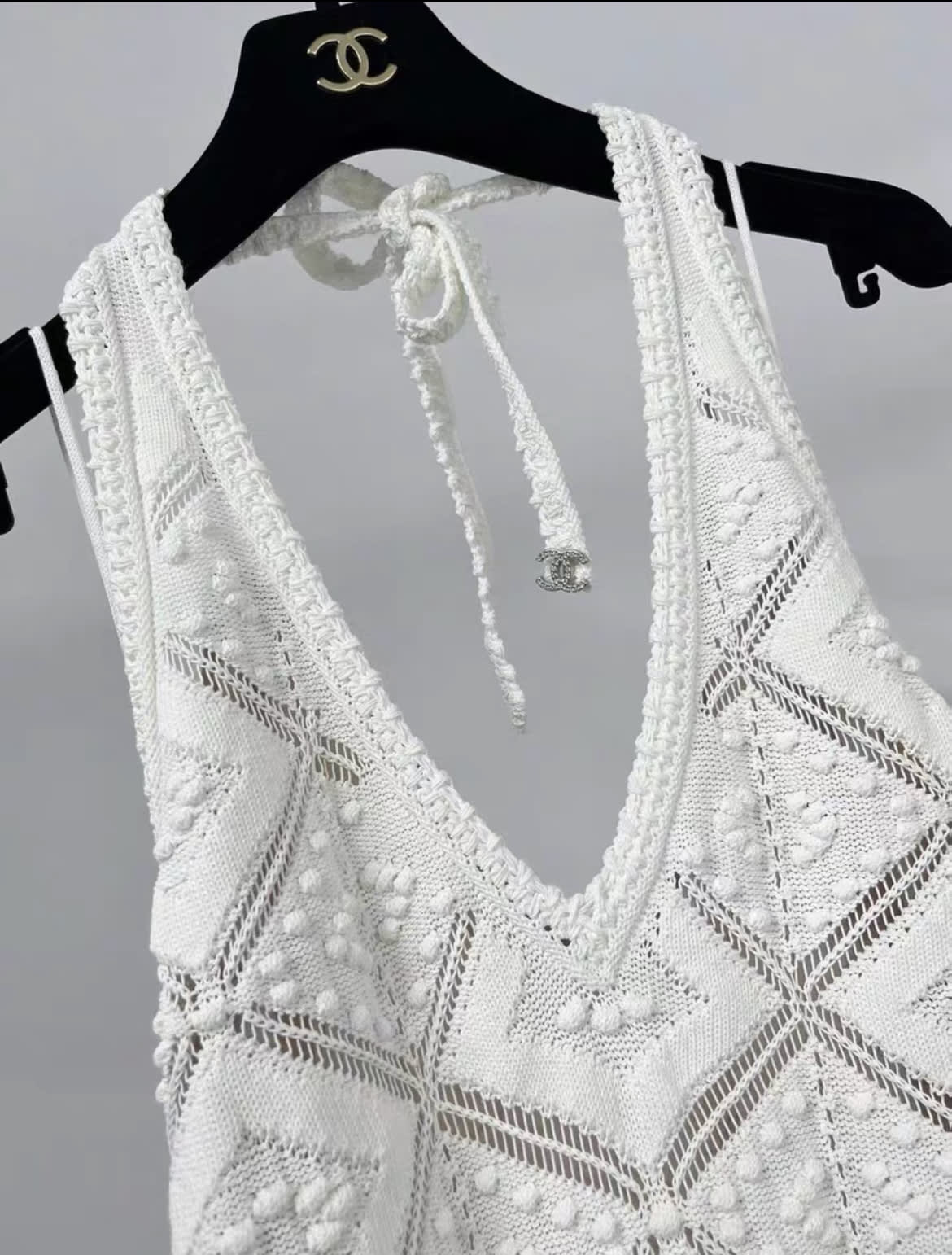 Chanel 23C Runway MONTE CARLO WHITE CROCHET KNIT MACRAME DRESS  38FR - Image 4
