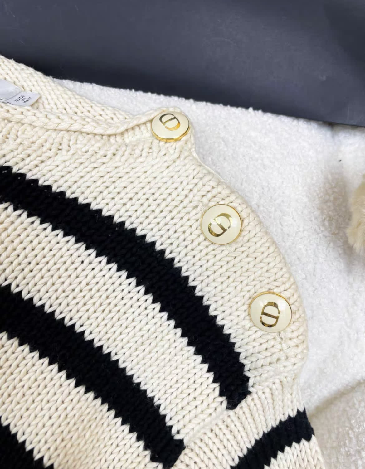 Dior F36 black and white striped CD button knitted sweater - Image 3