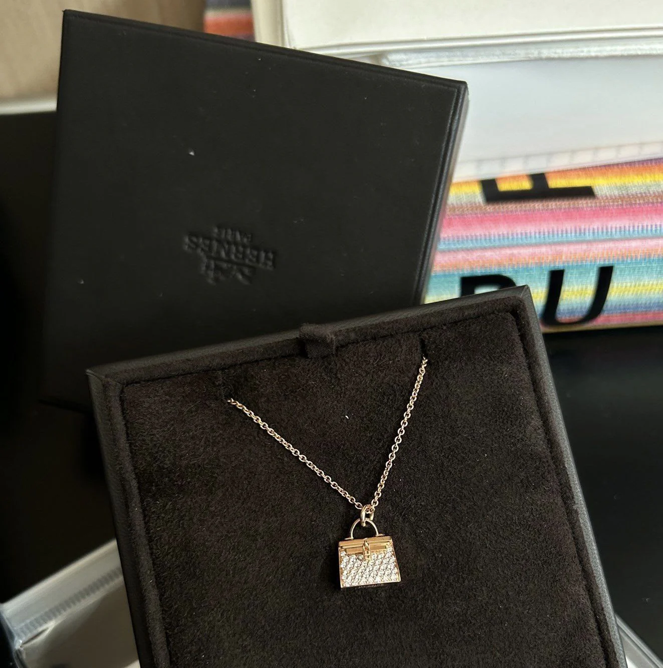 Hermes New Kelly Rose Gold Diamond Necklace - Image 3