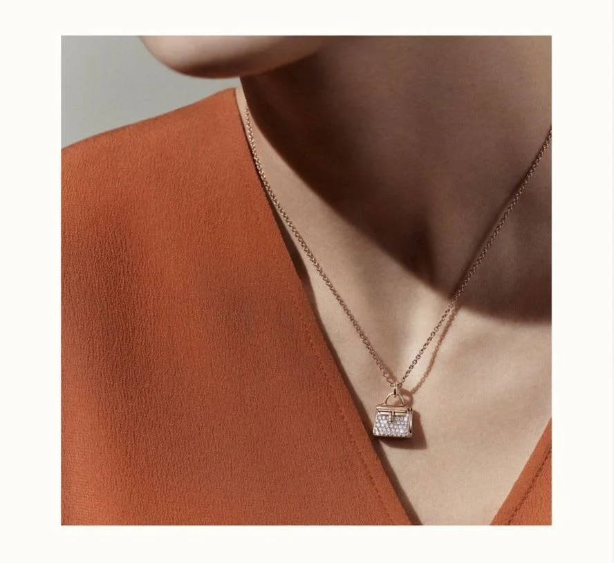 Hermes New Kelly Rose Gold Diamond Necklace - Image 5