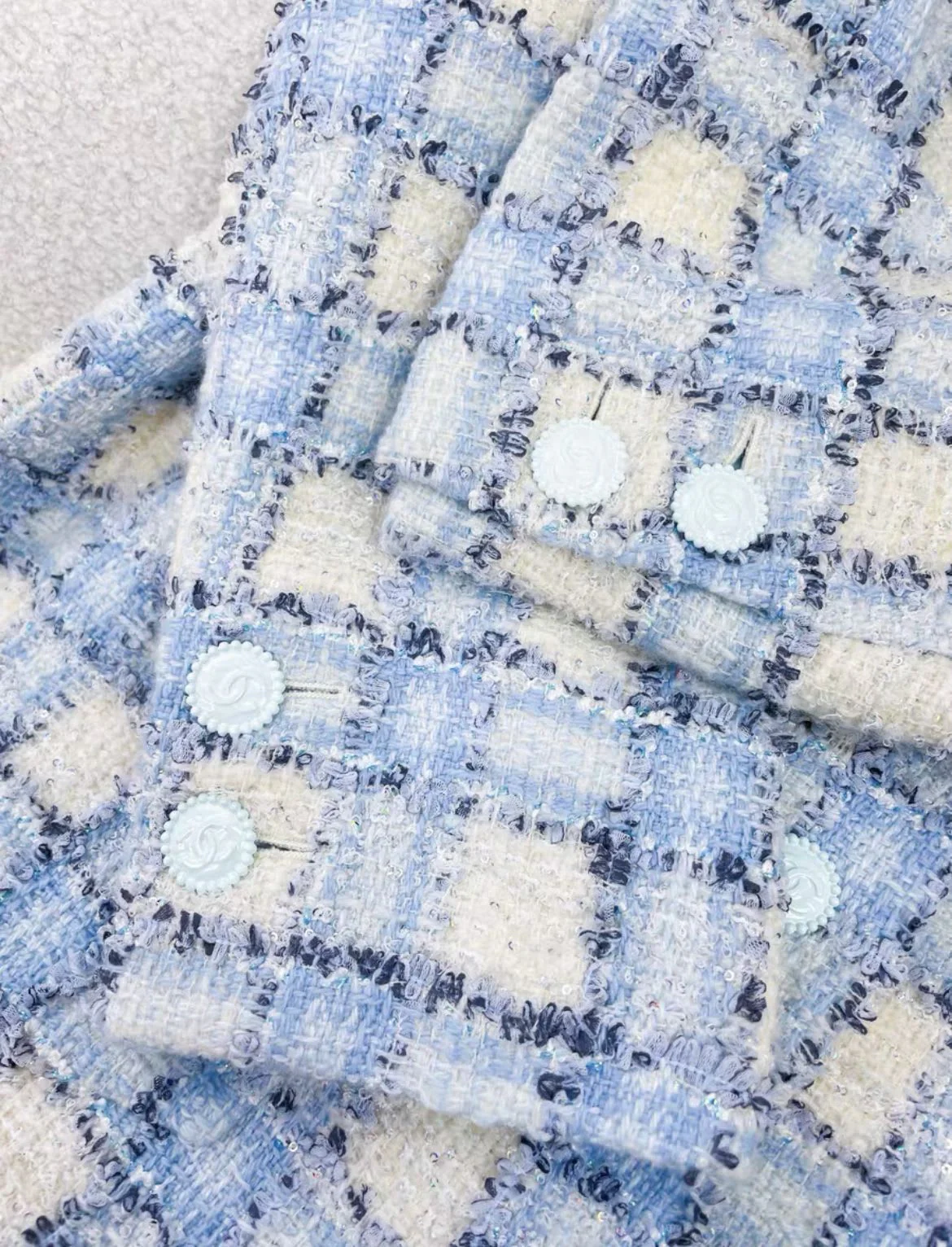 Chanel 2022 light blue Plaid Print Coat - Image 3