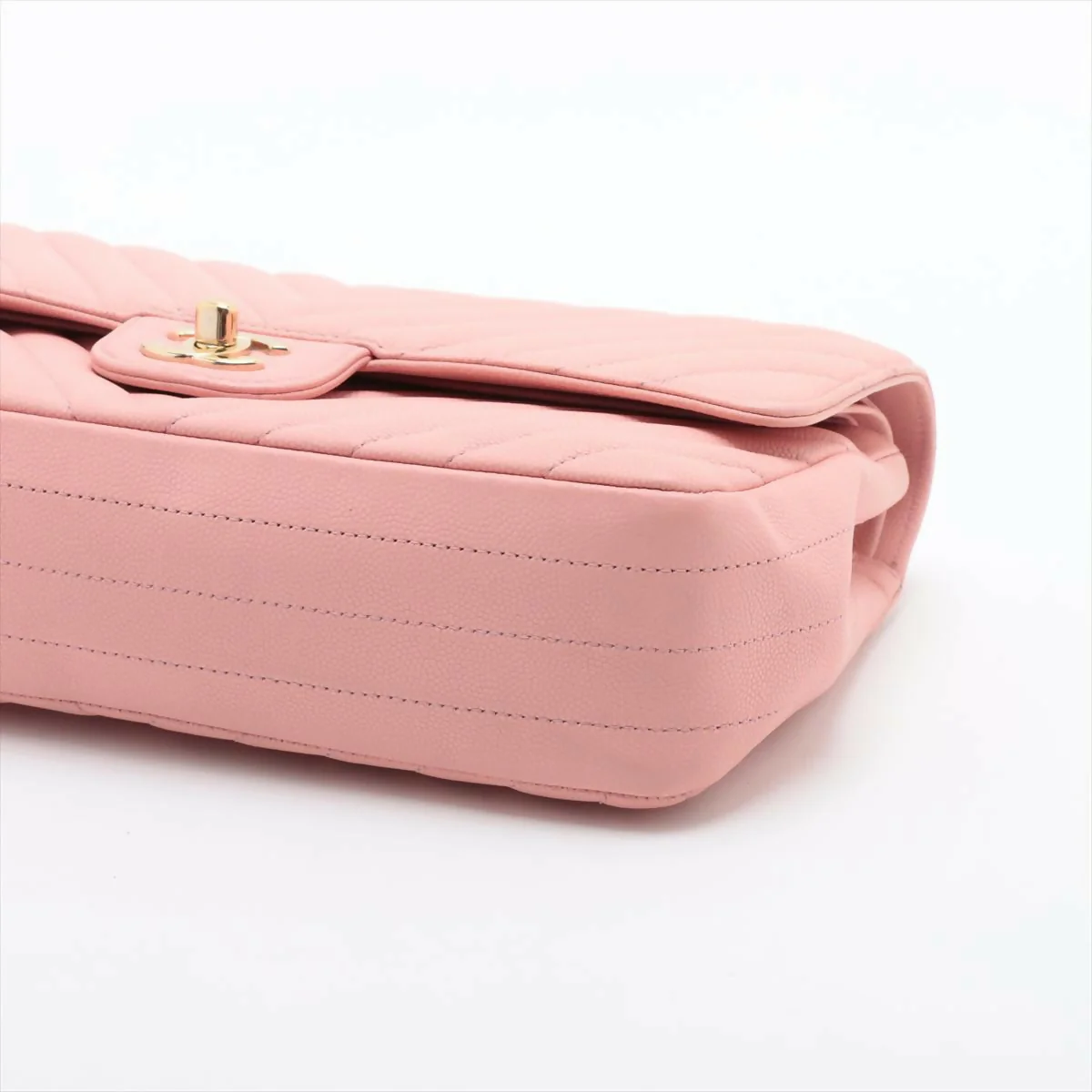 Chanel Pink Caviar Flat Chevron Quilted Medium Double Flap Bag - Image 3