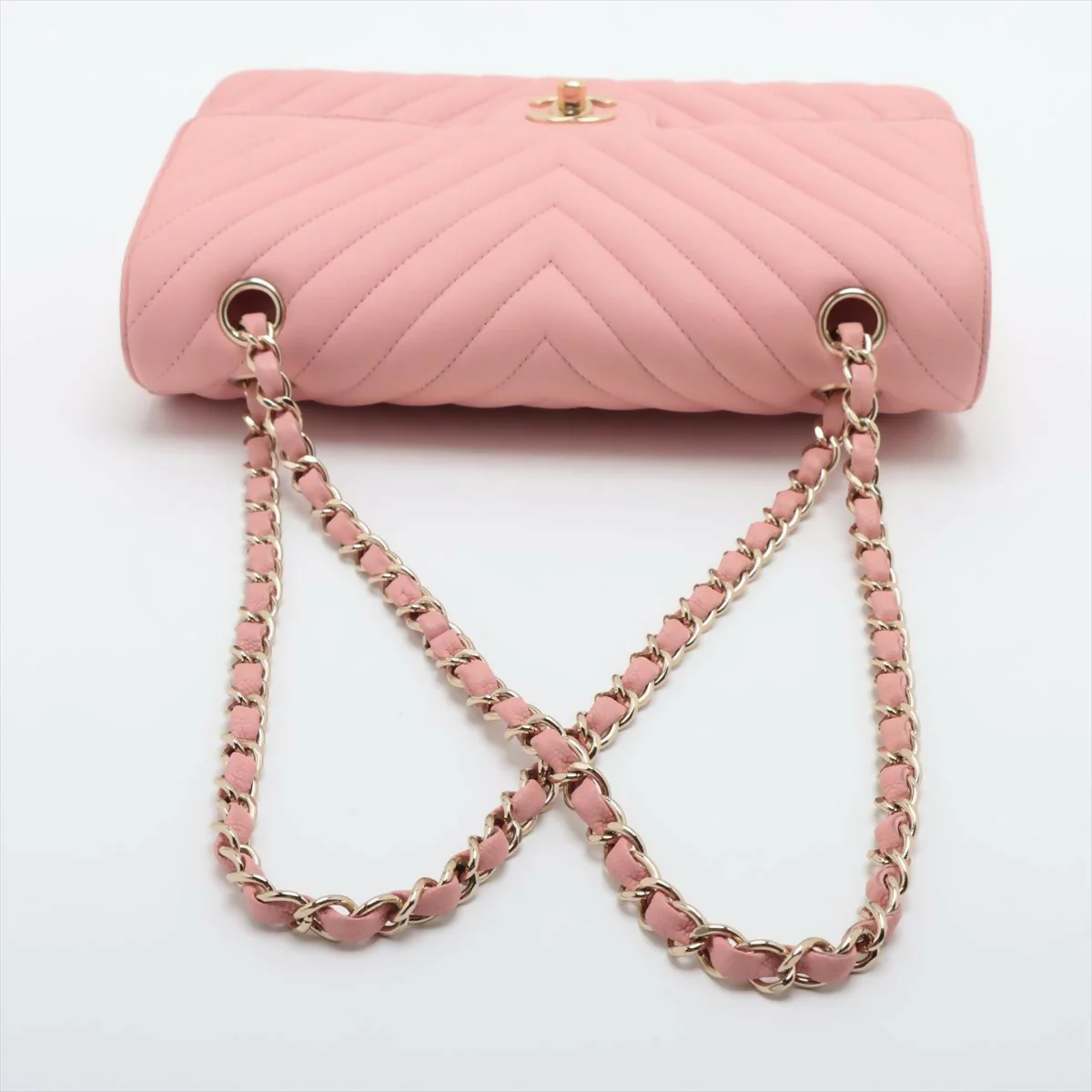 Chanel Pink Caviar Flat Chevron Quilted Medium Double Flap Bag - Image 4