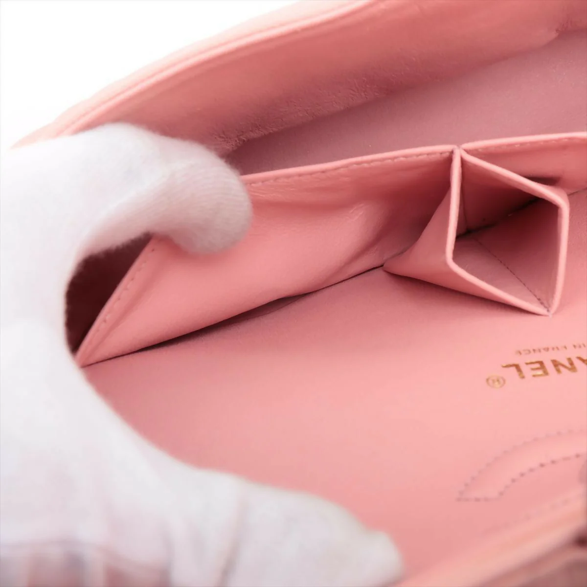 Chanel Pink Caviar Flat Chevron Quilted Medium Double Flap Bag - Image 5