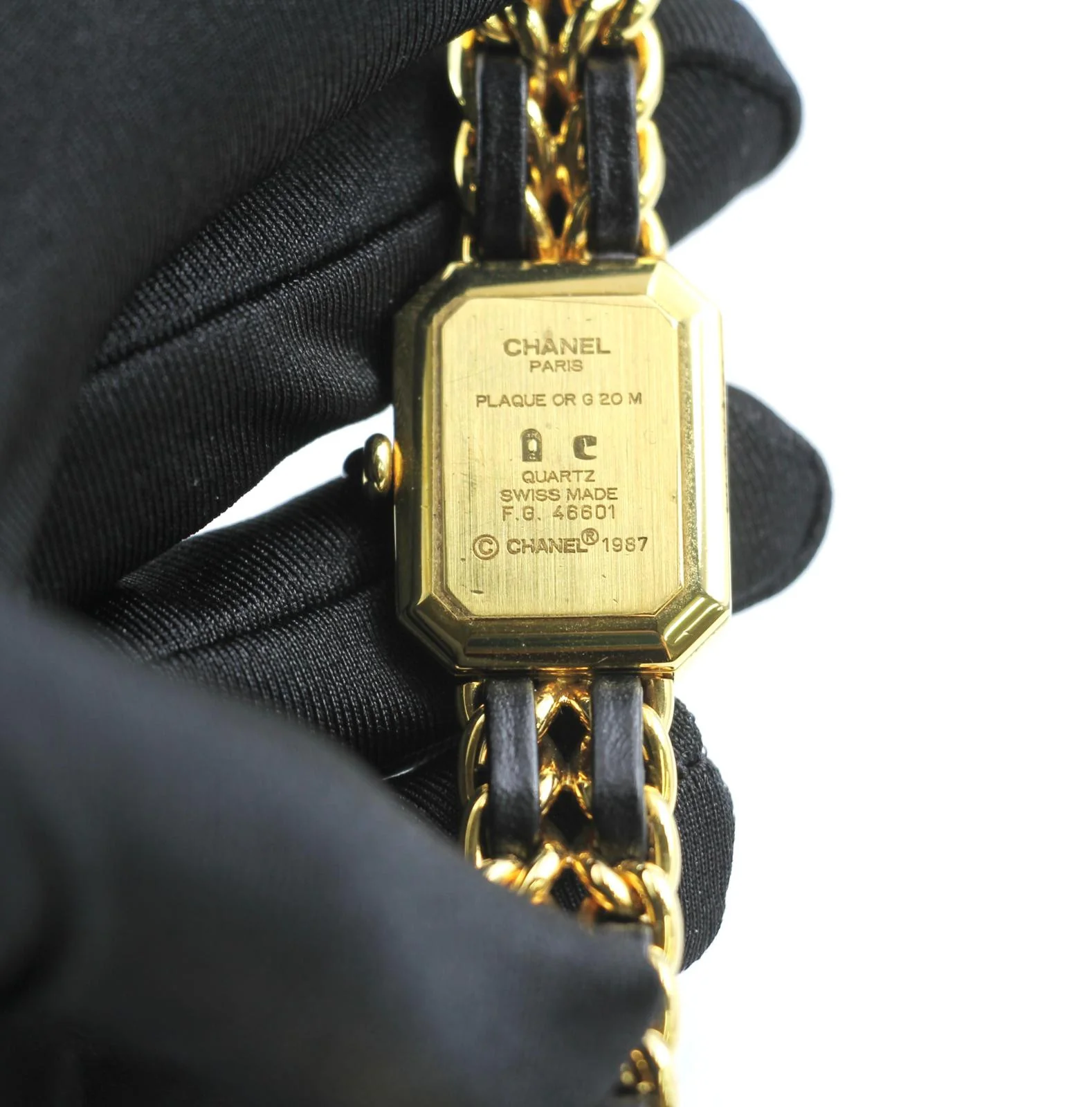 Chanel Vintage 87 Premiere Black Sugar Cube Leather Chain Watch S - Image 10