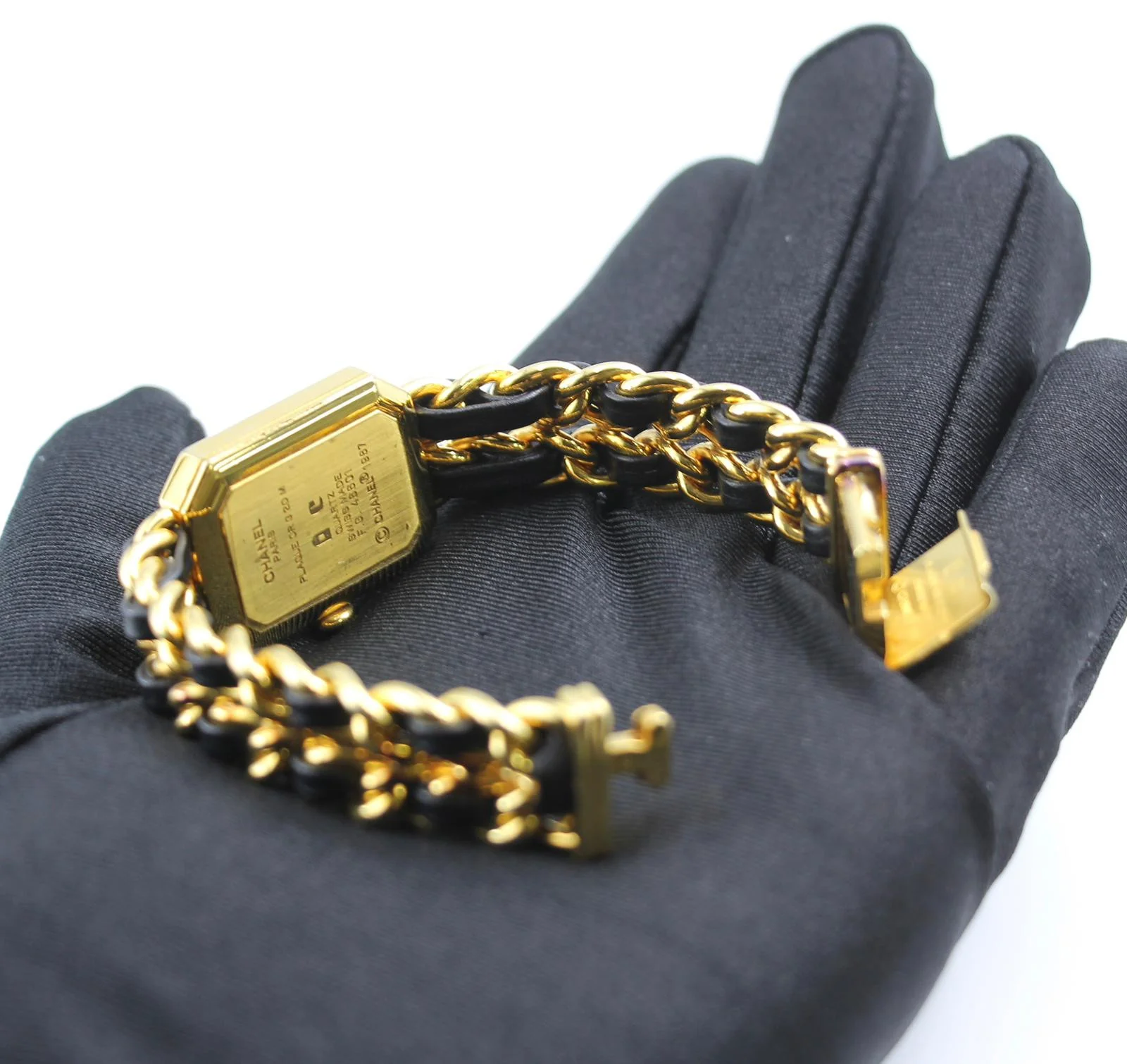 Chanel Vintage 87 Premiere Black Sugar Cube Leather Chain Watch S - Image 12