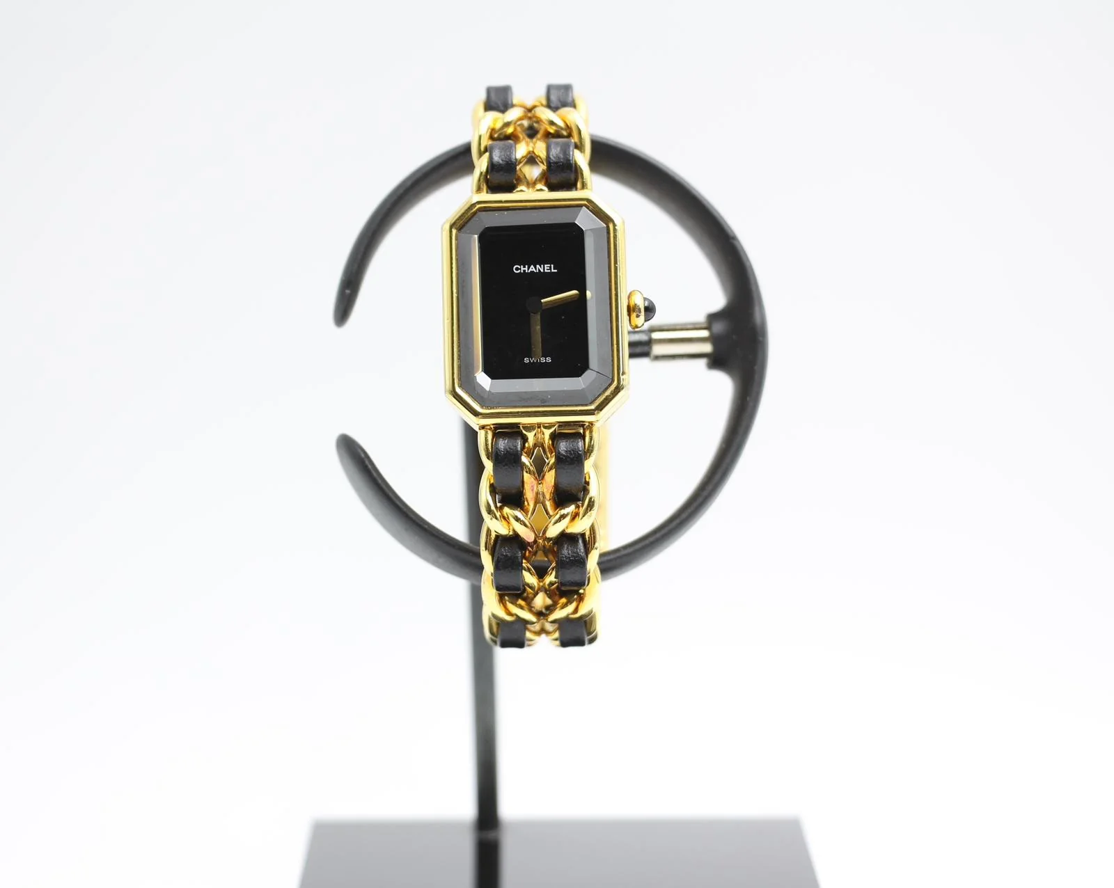 Chanel Vintage 87 Premiere Black Sugar Cube Leather Chain Watch S - Image 3