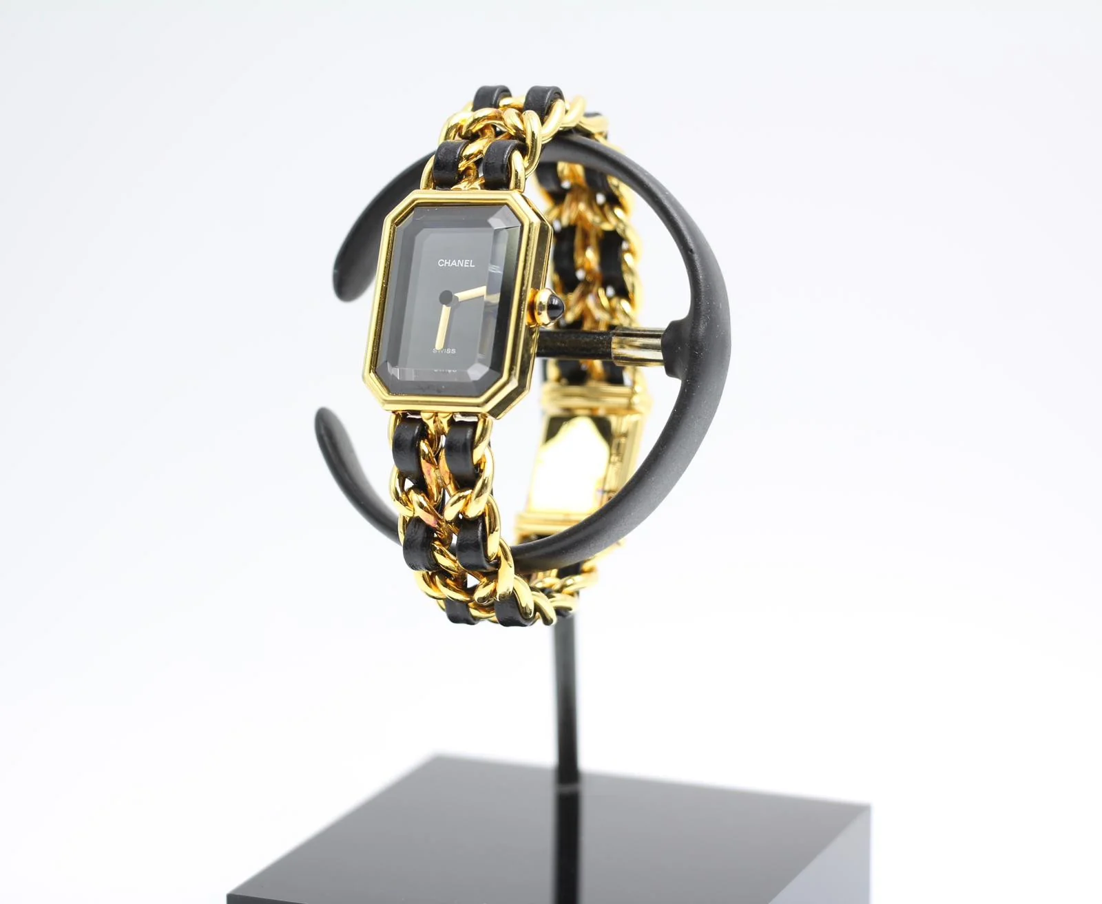 Chanel Vintage 87 Premiere Black Sugar Cube Leather Chain Watch S - Image 5