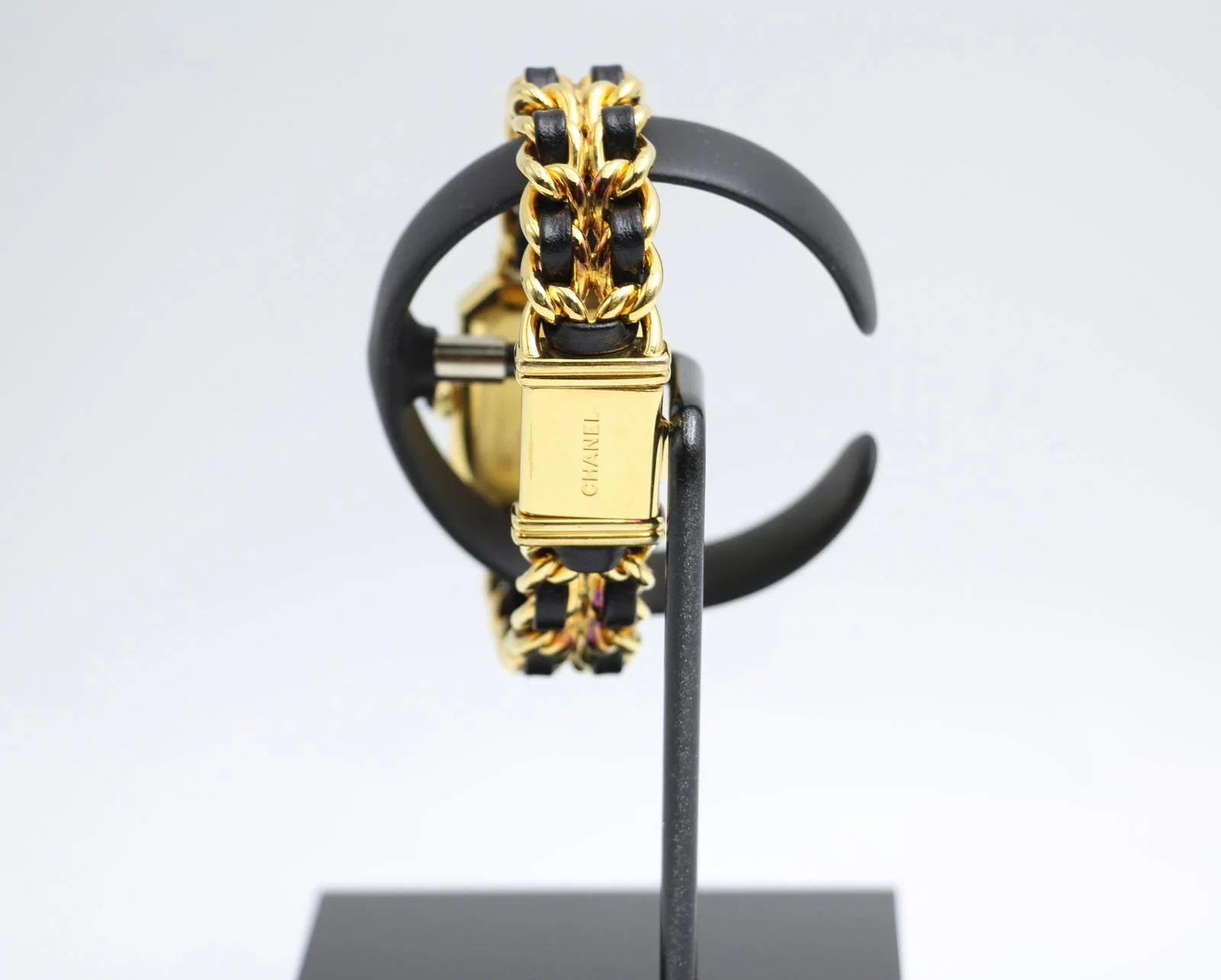 Chanel Vintage 87 Premiere Black Sugar Cube Leather Chain Watch S - Image 6