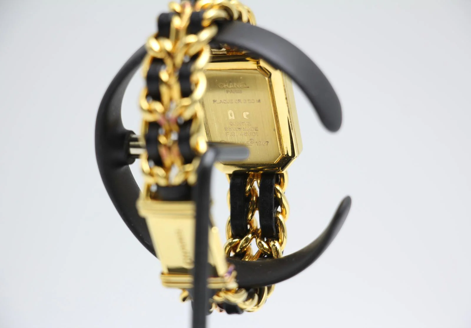 Chanel Vintage 87 Premiere Black Sugar Cube Leather Chain Watch S - Image 7