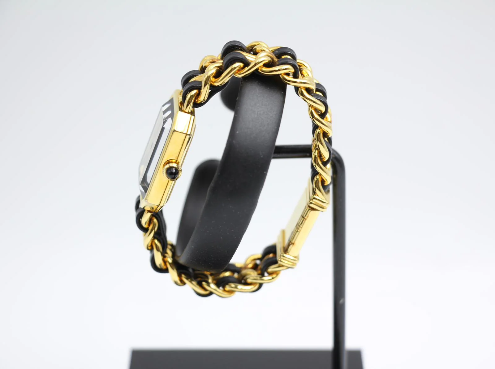Chanel Vintage 87 Premiere Black Sugar Cube Leather Chain Watch S - Image 8