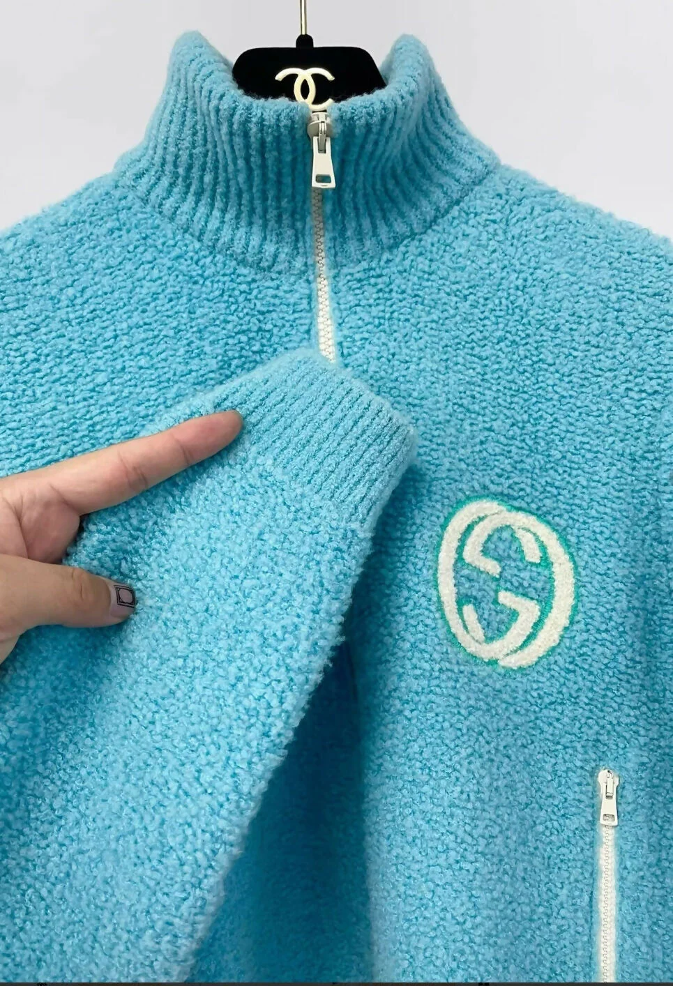 Gucci blue large logo double G wool zipper jacket - Image 3