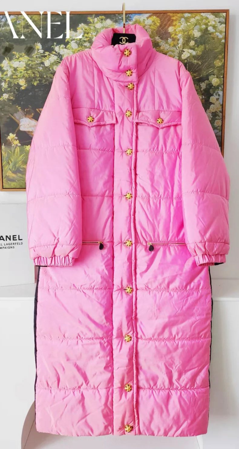 Rare Vintage Chanel by Karl Lagerfeld pink silk puffer coat with Gripoix buttons, fw 1996 - Image 3