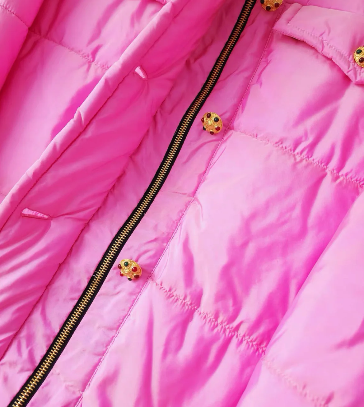 Rare Vintage Chanel by Karl Lagerfeld pink silk puffer coat with Gripoix buttons, fw 1996 - Image 9